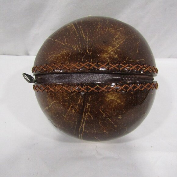 Handcrafted Hawaiian Coconut Shell clutch purse, beaded handle, Hibiscus, Aloha - Picture 3 of 6